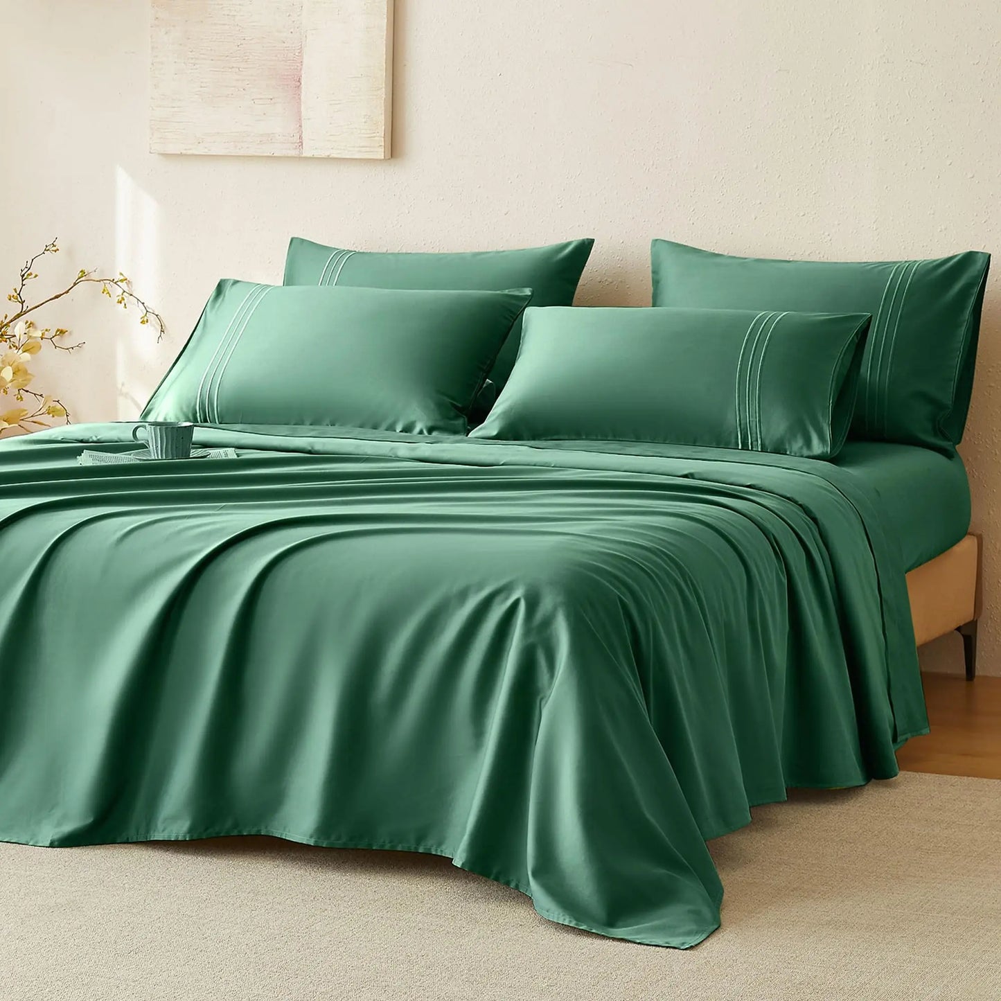 400 Thread Count 100% Cotton Sateen Sheet Sets, Extra Soft Bedding Cooling Sheets - 16" Deep Pockets Bed Set