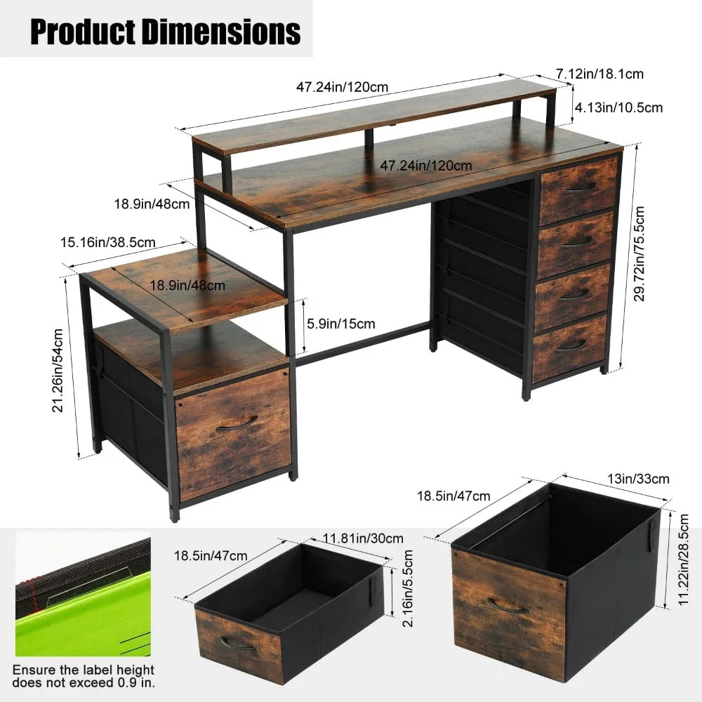 Compact Computer Desk Storage Shelf/Cloth File Drawer (Brown, 61.6 inch)