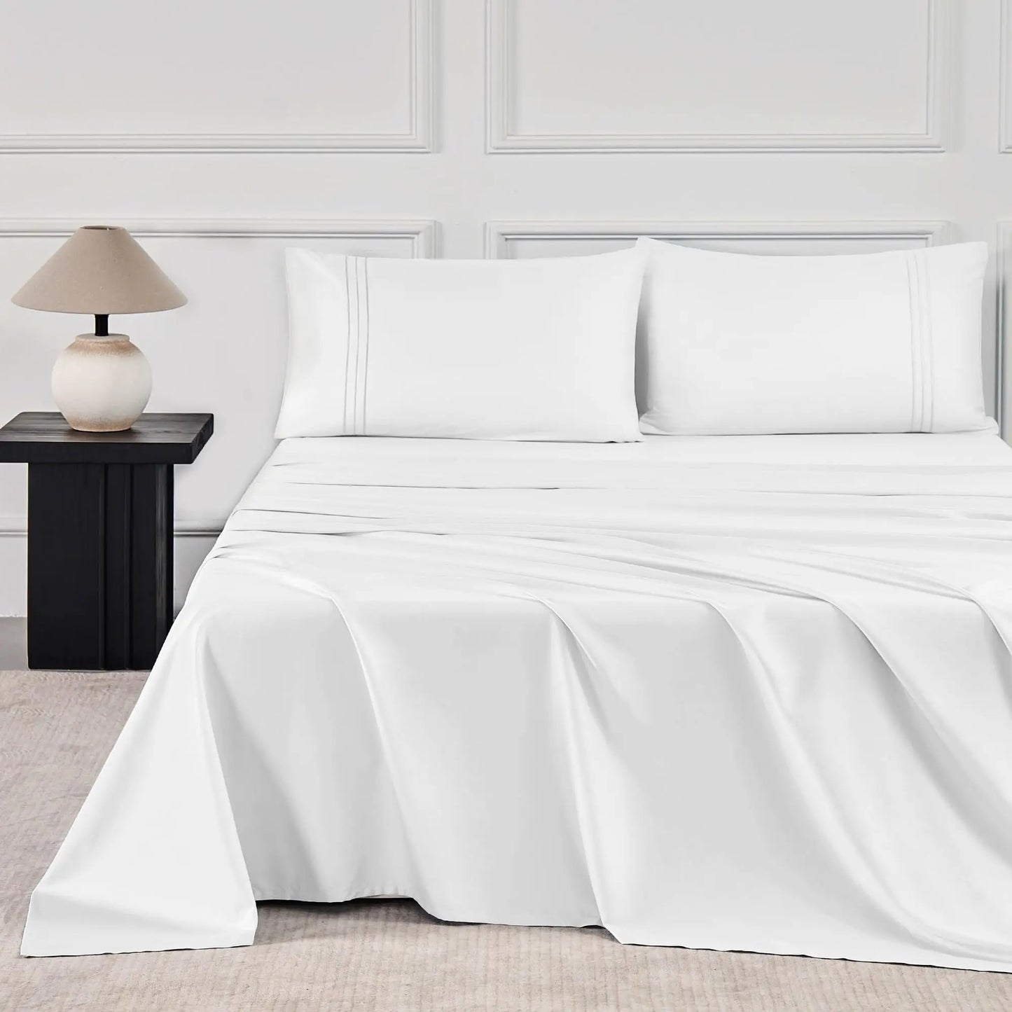 400 Thread Count 100% Cotton Sateen Sheet Sets, Extra Soft Bedding Cooling Sheets - 16" Deep Pockets Bed Set