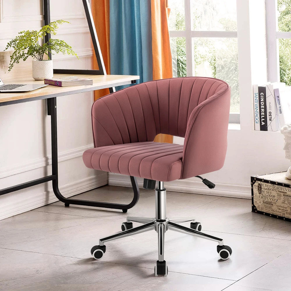 Office Chair Velvet, Swivel Armchair Cute Modern Fabric, Wheels Adjustable Chair