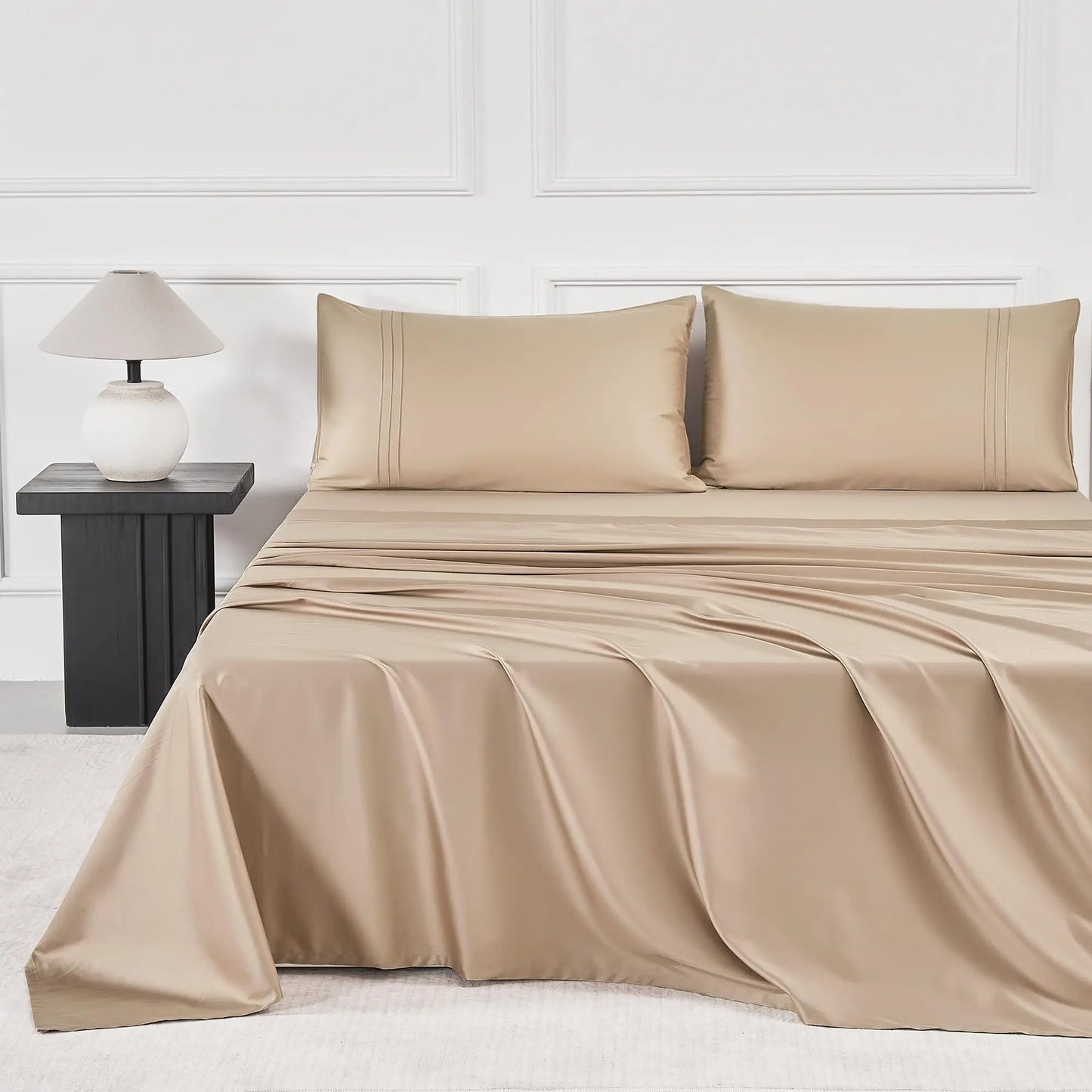 400 Thread Count 100% Cotton Sateen Sheet Sets, Extra Soft Bedding Cooling Sheets - 16" Deep Pockets Bed Set