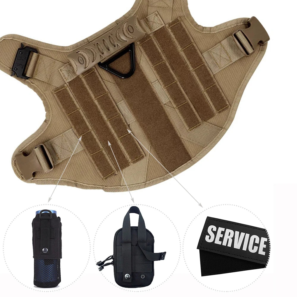 K9 Military Dog Harness Leash Bags Set, Vest Harnesses Walking Training Hunting, For Large Dogs German Shepherd