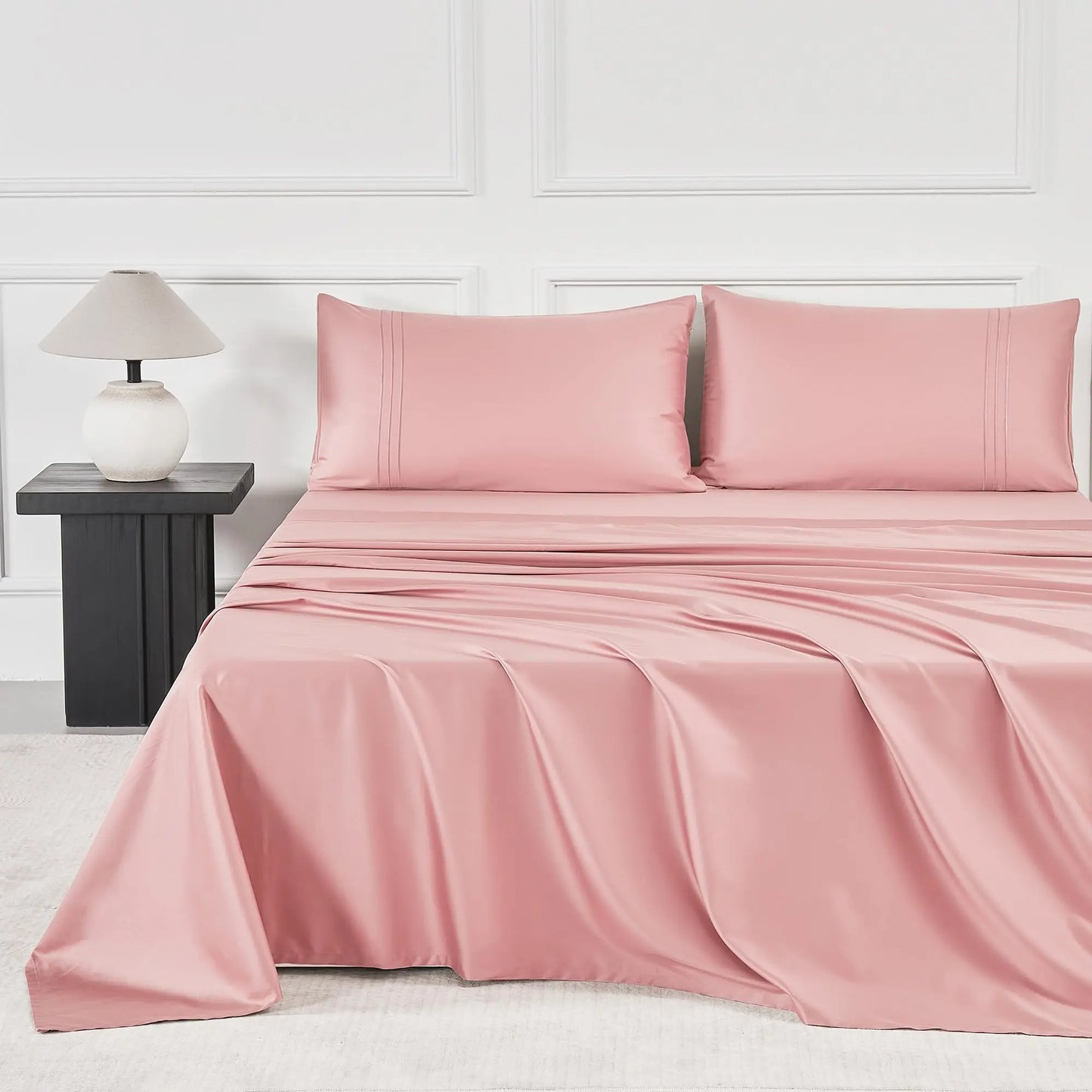 400 Thread Count 100% Cotton Sateen Sheet Sets, Extra Soft Bedding Cooling Sheets - 16" Deep Pockets Bed Set