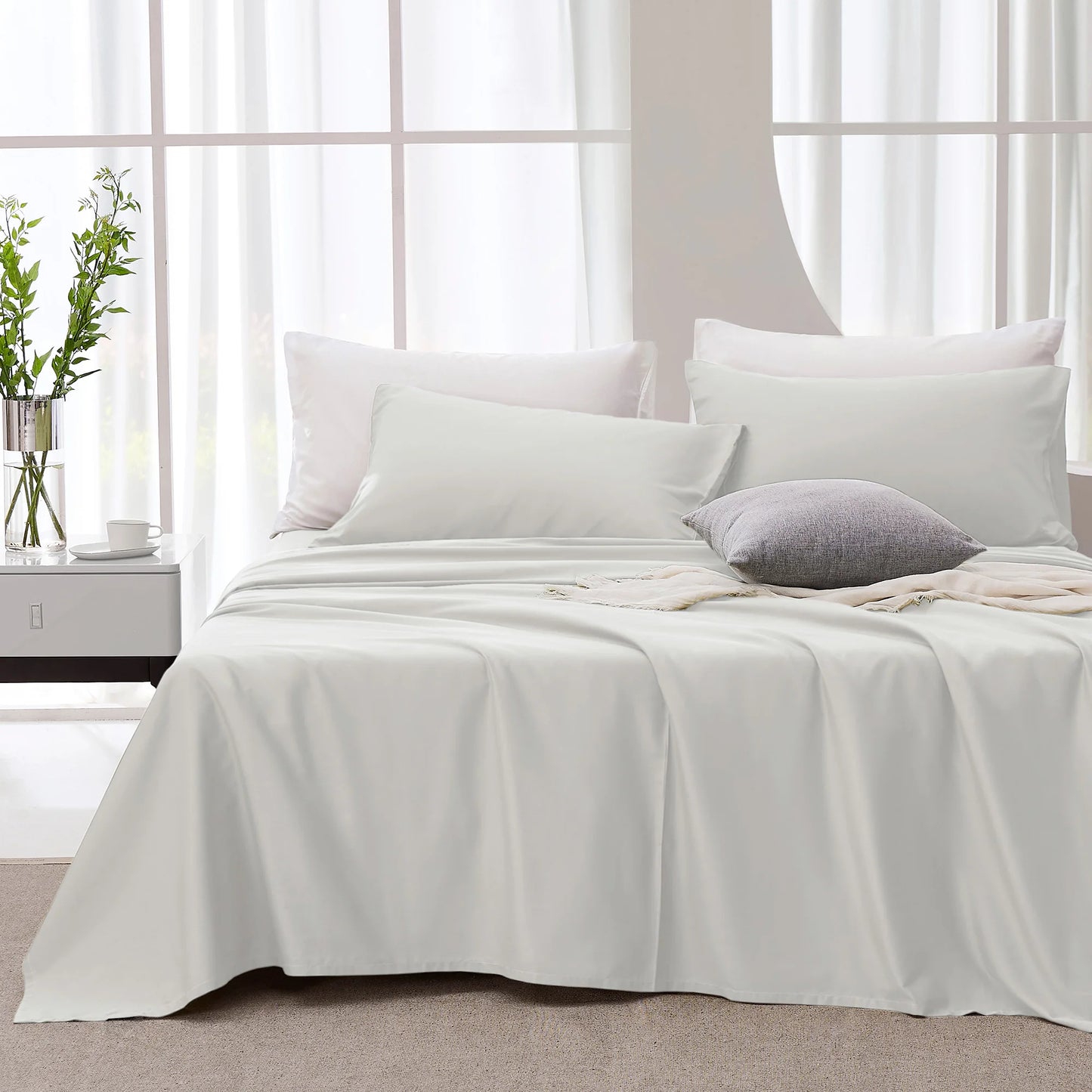 Cotton Set - 4 Pieces Ultra Soft Bed Sheets, Breathable, Moisture-Wicking Eucalyptus Bedding
