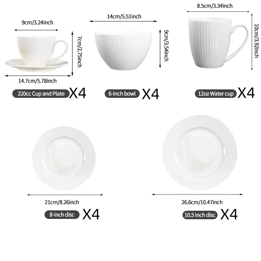 QOMO 16/24/36/48 Piece White Porcelain Dinnerware Set with Dessert Plate,Dinner Plate,Cup,Bowl Tableware Set