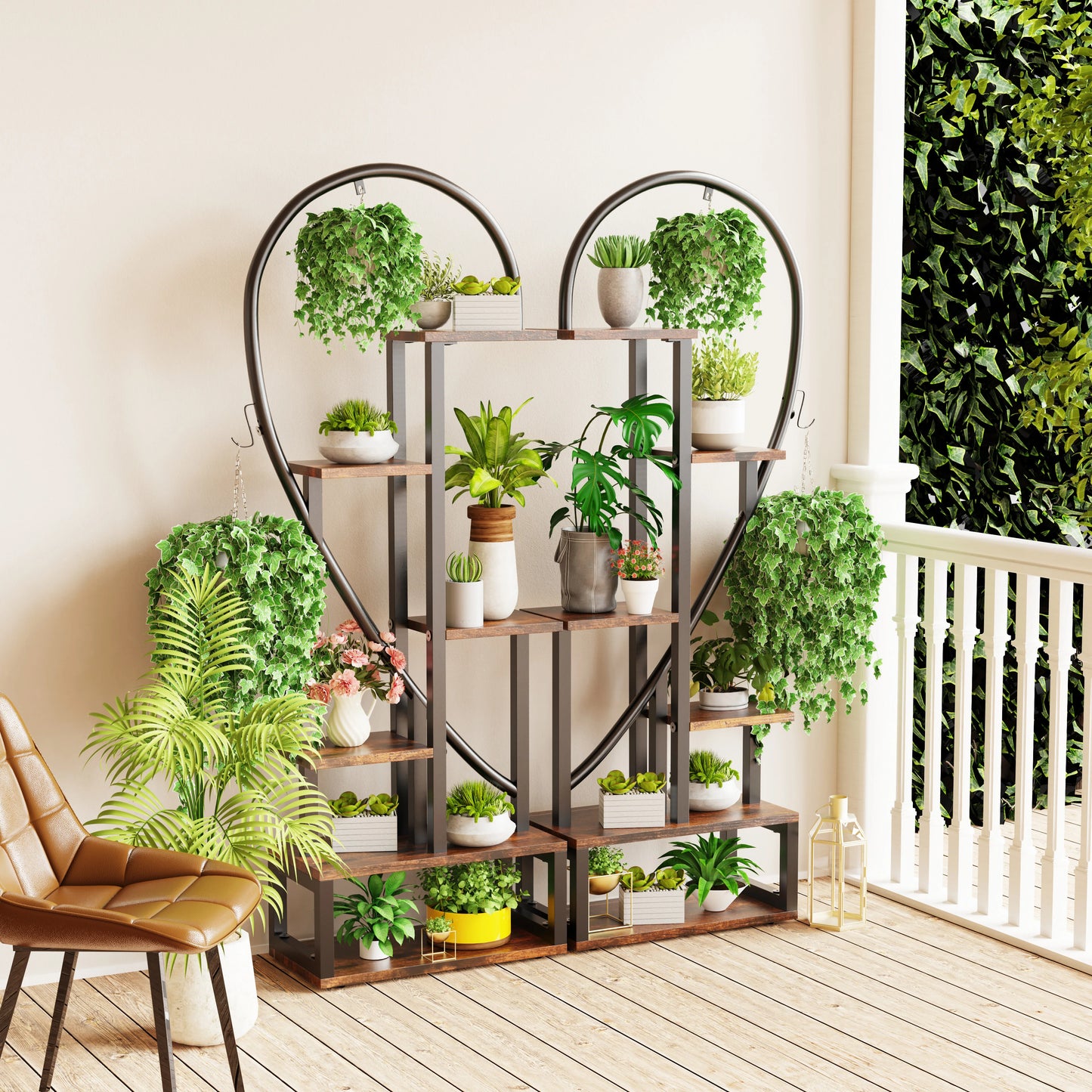 6 Tier Metal Plant Stand, Half Heart, Indoor Plants, Black