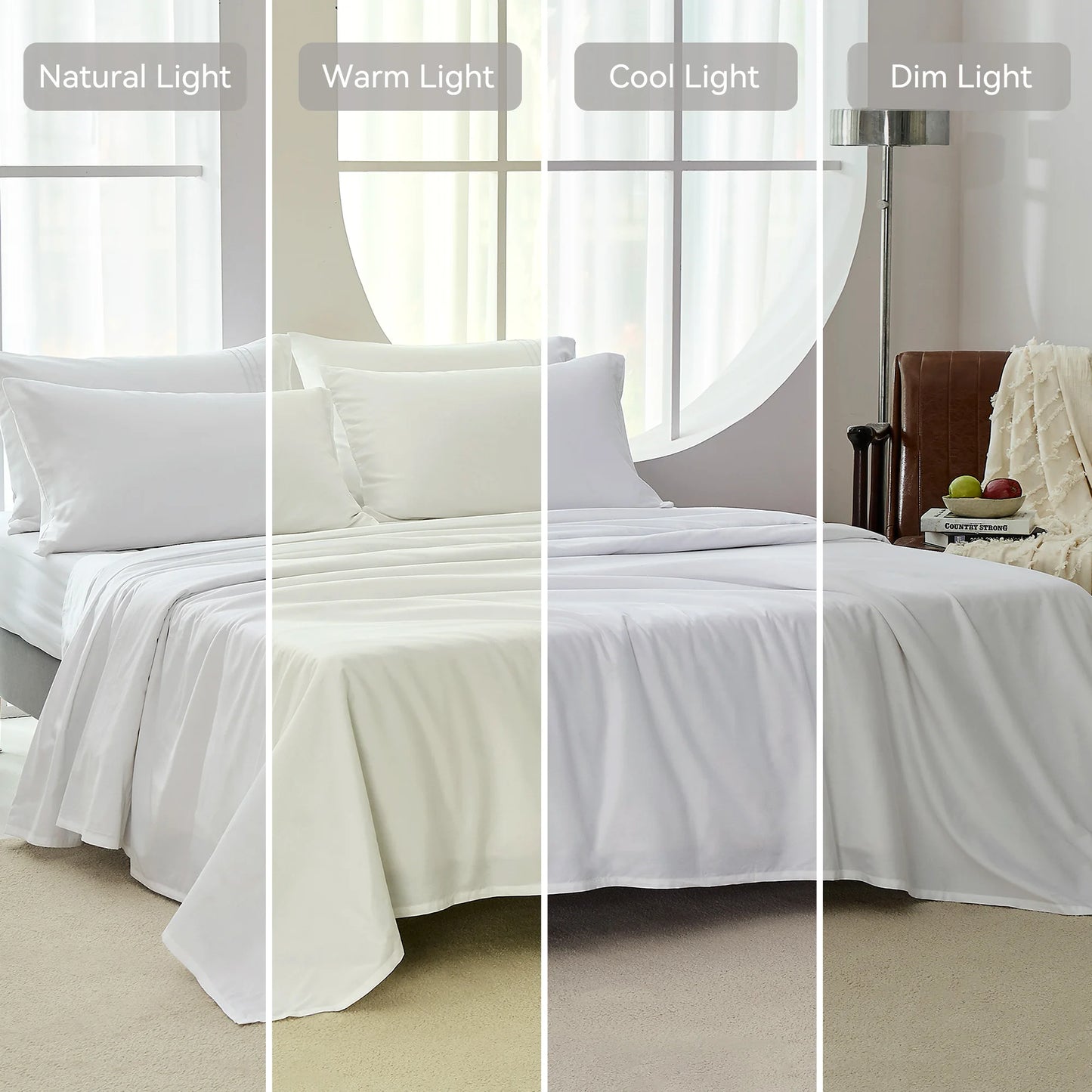 Cotton Set - 4 Pieces Ultra Soft Bed Sheets, Breathable, Moisture-Wicking Eucalyptus Bedding