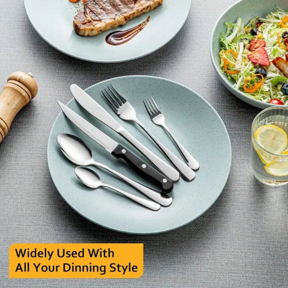 30 Piece Silver Cutlery Set (5 Sets) Stainless Steel Flat Cutlery Set