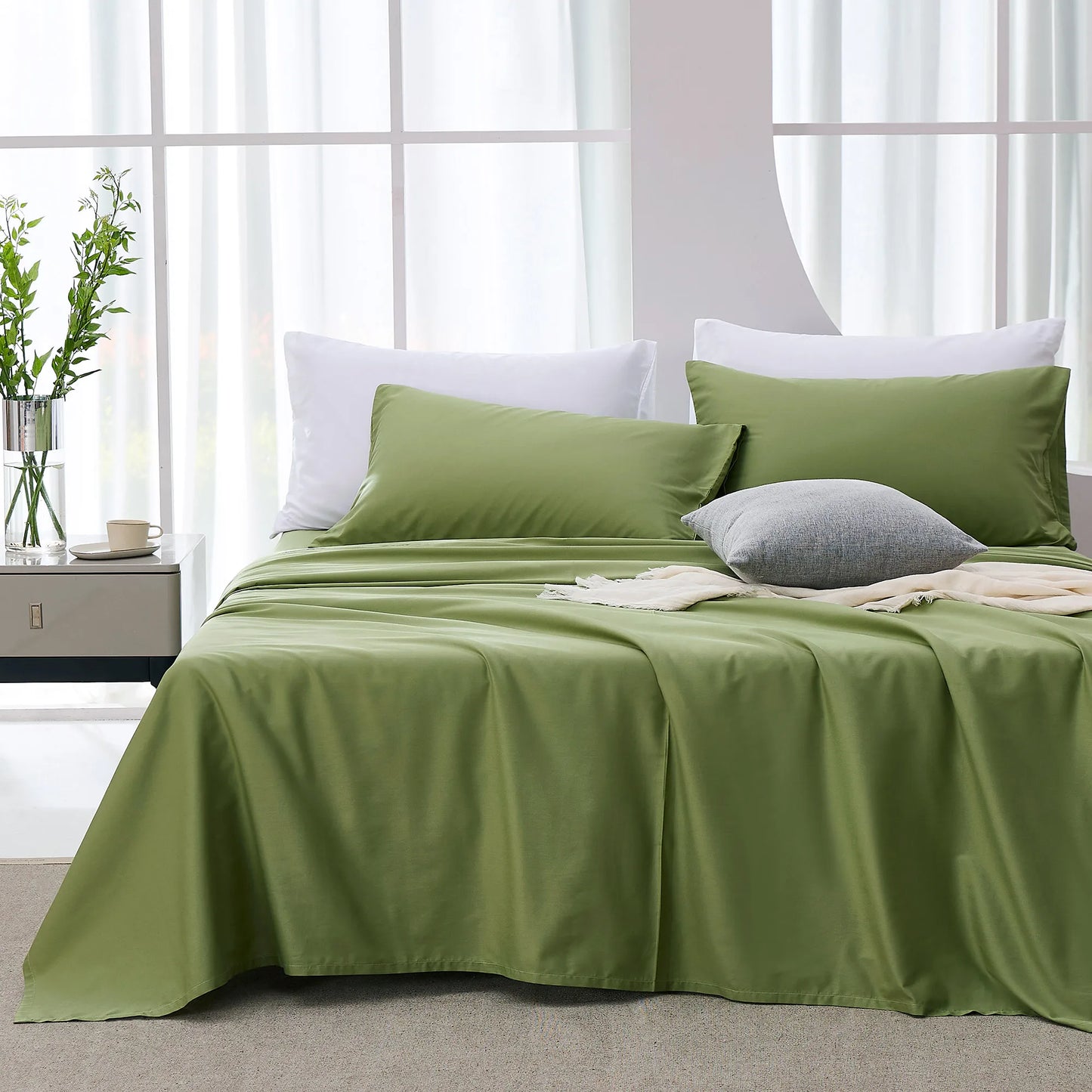 Cotton Set - 4 Pieces Ultra Soft Bed Sheets, Breathable, Moisture-Wicking Eucalyptus Bedding