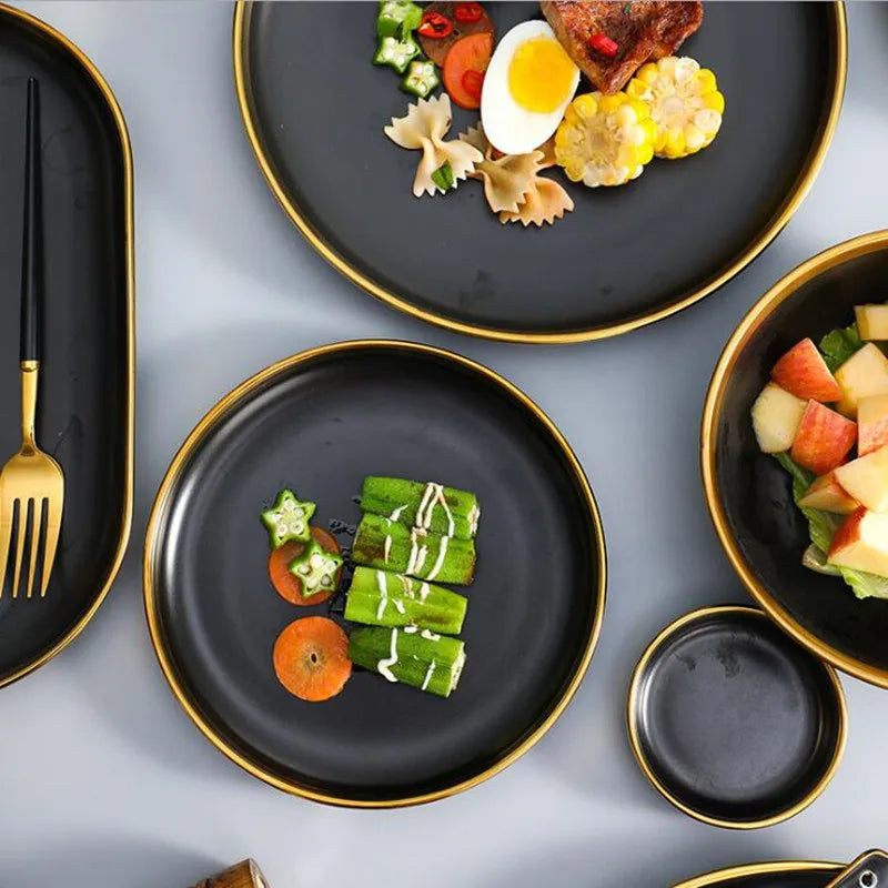 Gilt Rim Black Porcelain Dinner Plates - Good Bargain Finds