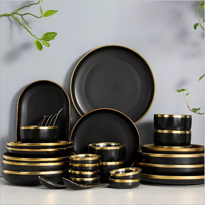 Gilt Rim Black Porcelain Dinner Plates - Good Bargain Finds