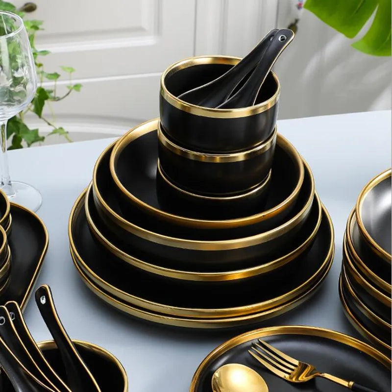 Gilt Rim Black Porcelain Dinner Plates - Good Bargain Finds