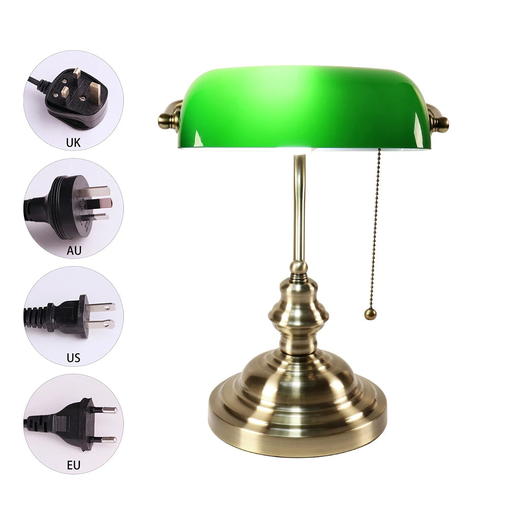 Classical table lamp,  Green glass lampshade cover/switch