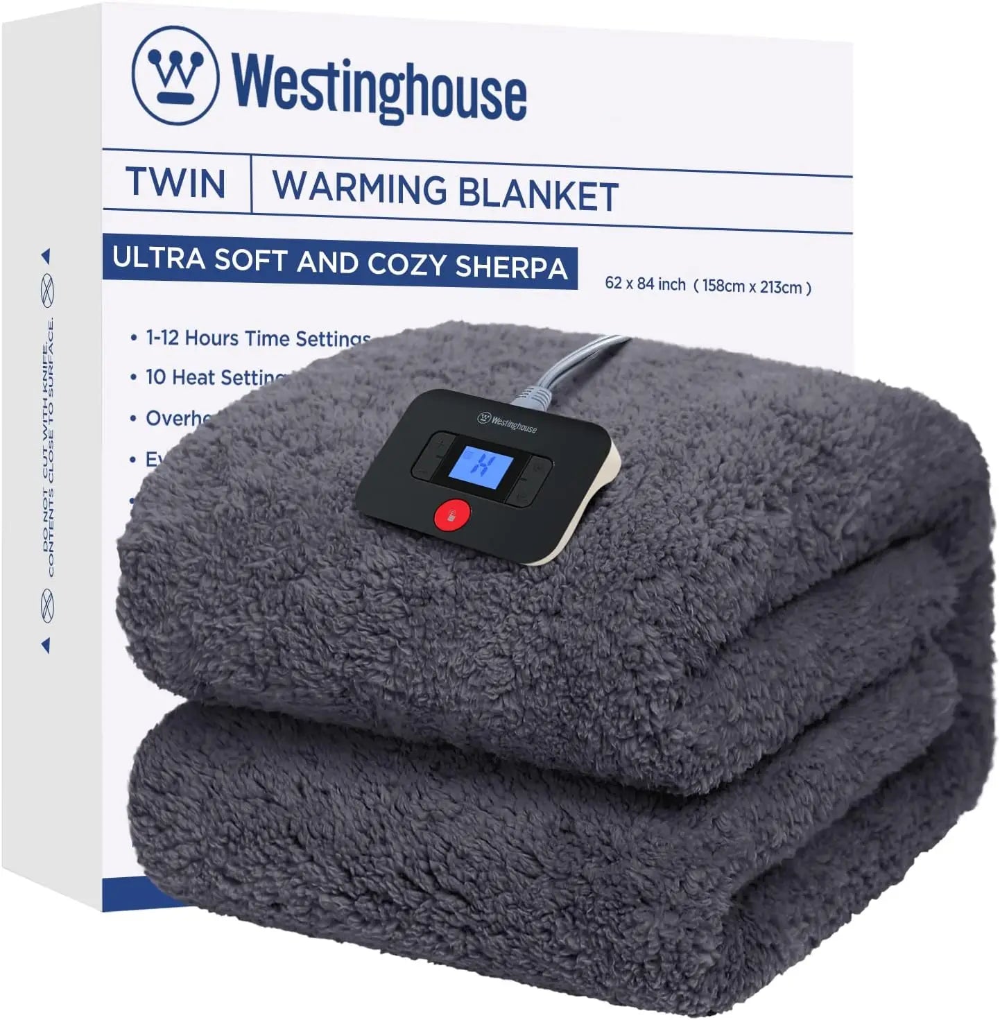 Electric Blanket Queen Size, Soft Plush Sherpa, 10 Heating Levels & 1-12 Hours Auto-Off