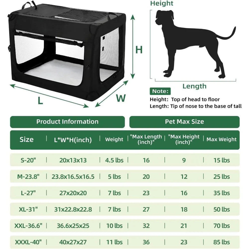 24 inch 3-Door Collapsible Dog Crate, Small Dogs, Portable Travel Crate, Indoor & Outdoor, Soft Side Puppy Foldable