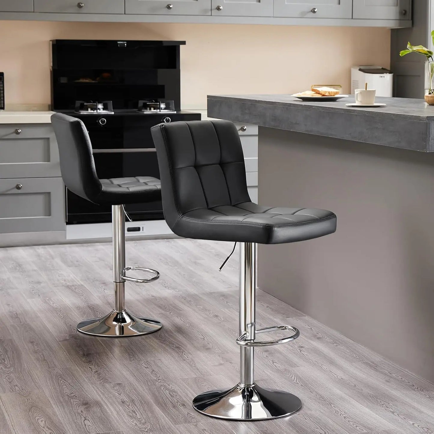 Bar Stools Set of 4, PU Leather Adjustable Swivel Barstools, Hydraulic. Kitchen Counter Height