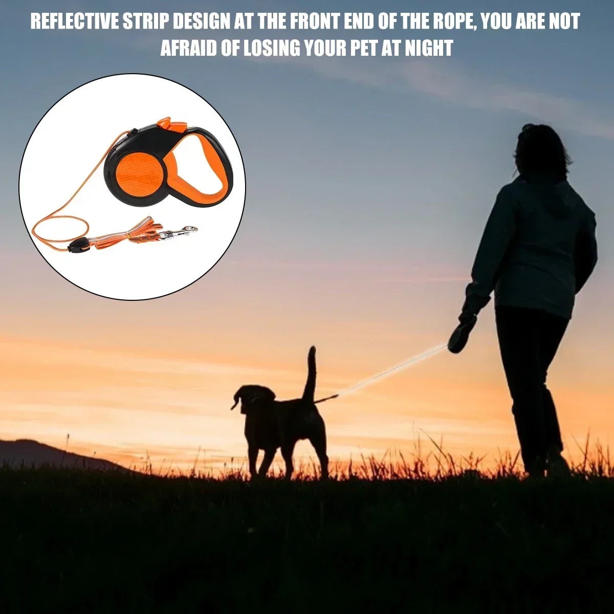 8M Retractable Lead Heavy Duty Dog Walking Leash. Strong Reflective Tape Non-Slip Handle for Small Medium Large Dogs