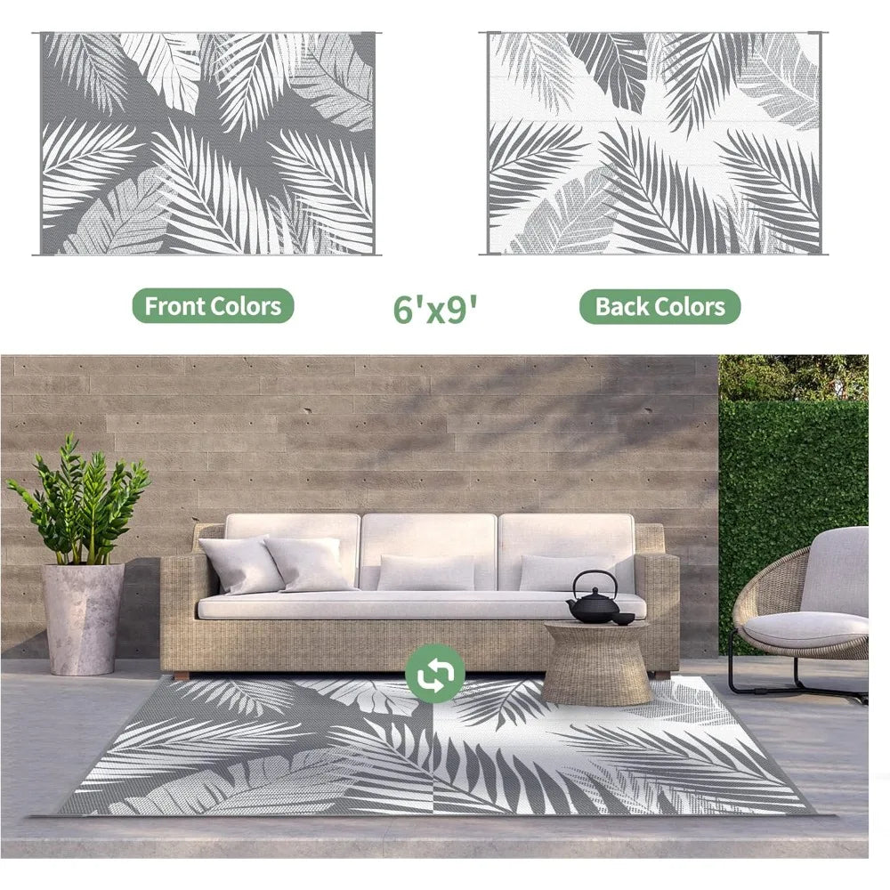 Outdoor Rug 6' x 9' Waterproof for Patios , Reversible Plastic Straw