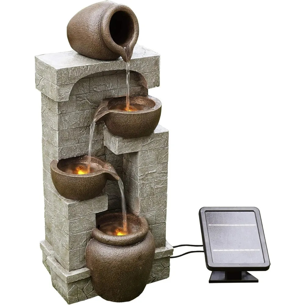 LED Outdoor Water Fountain, Cascading Bowls, Stacked Stones - Good Bargain Finds