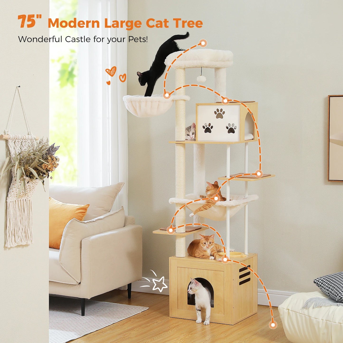 Cat Tree, Sisal Posts, Wooden Tower, Large Condos, Hammocks, Indoor