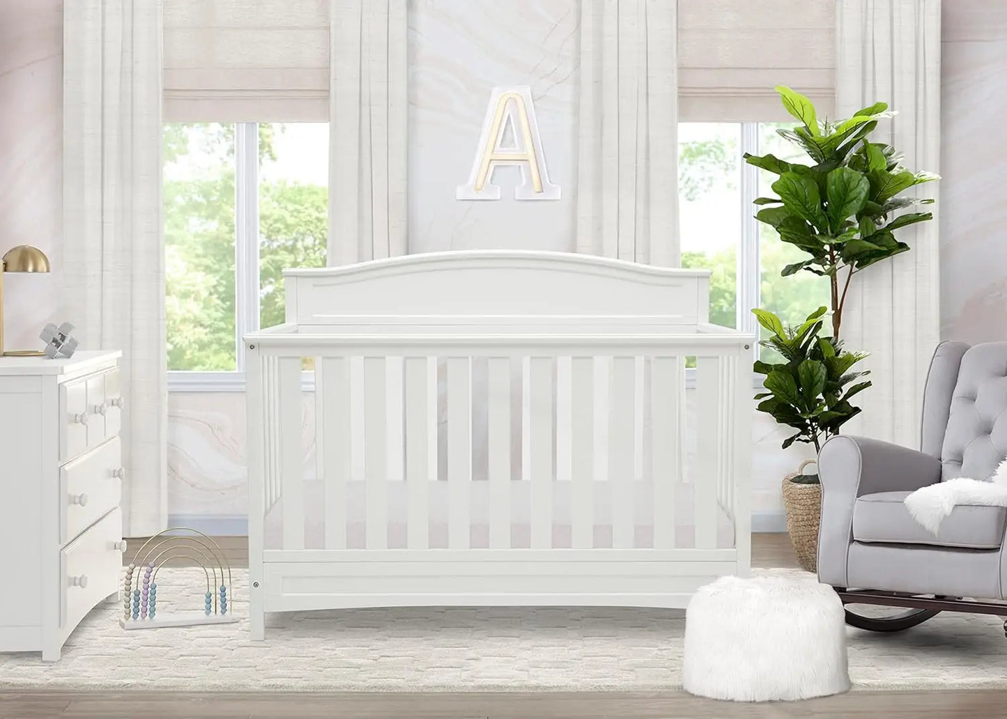 4-in-1 Convertible Baby Crib - Green guard Gold Certified, White