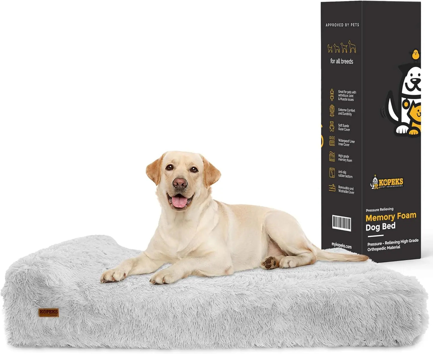 US Jumbo Orthopedic - 7-inch Thick Memory Foam Pet Bed with Pillow - Removable Cover, Anti-Slip Bottom - Free Waterproof Liner