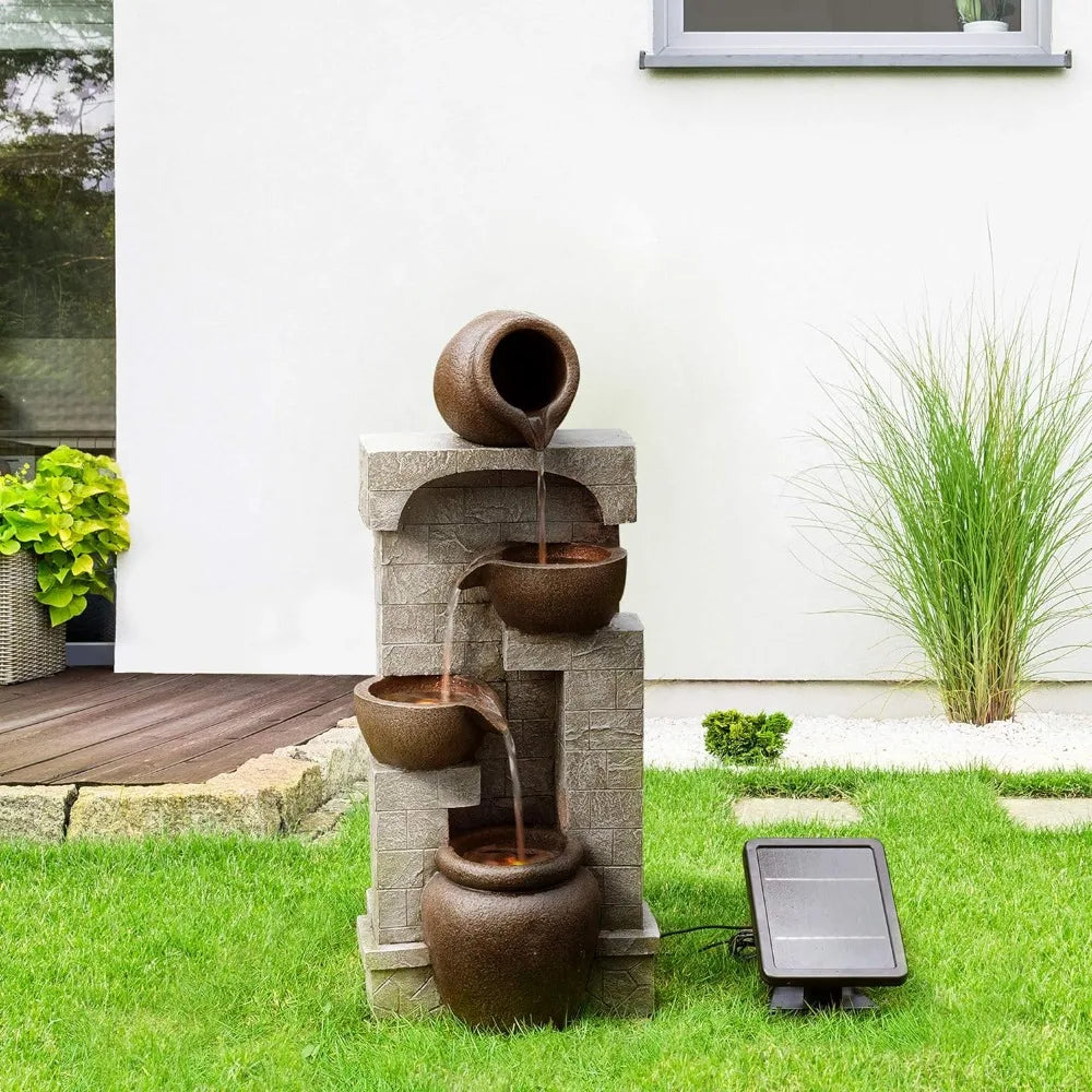 LED Outdoor Water Fountain, Cascading Bowls, Stacked Stones - Good Bargain Finds