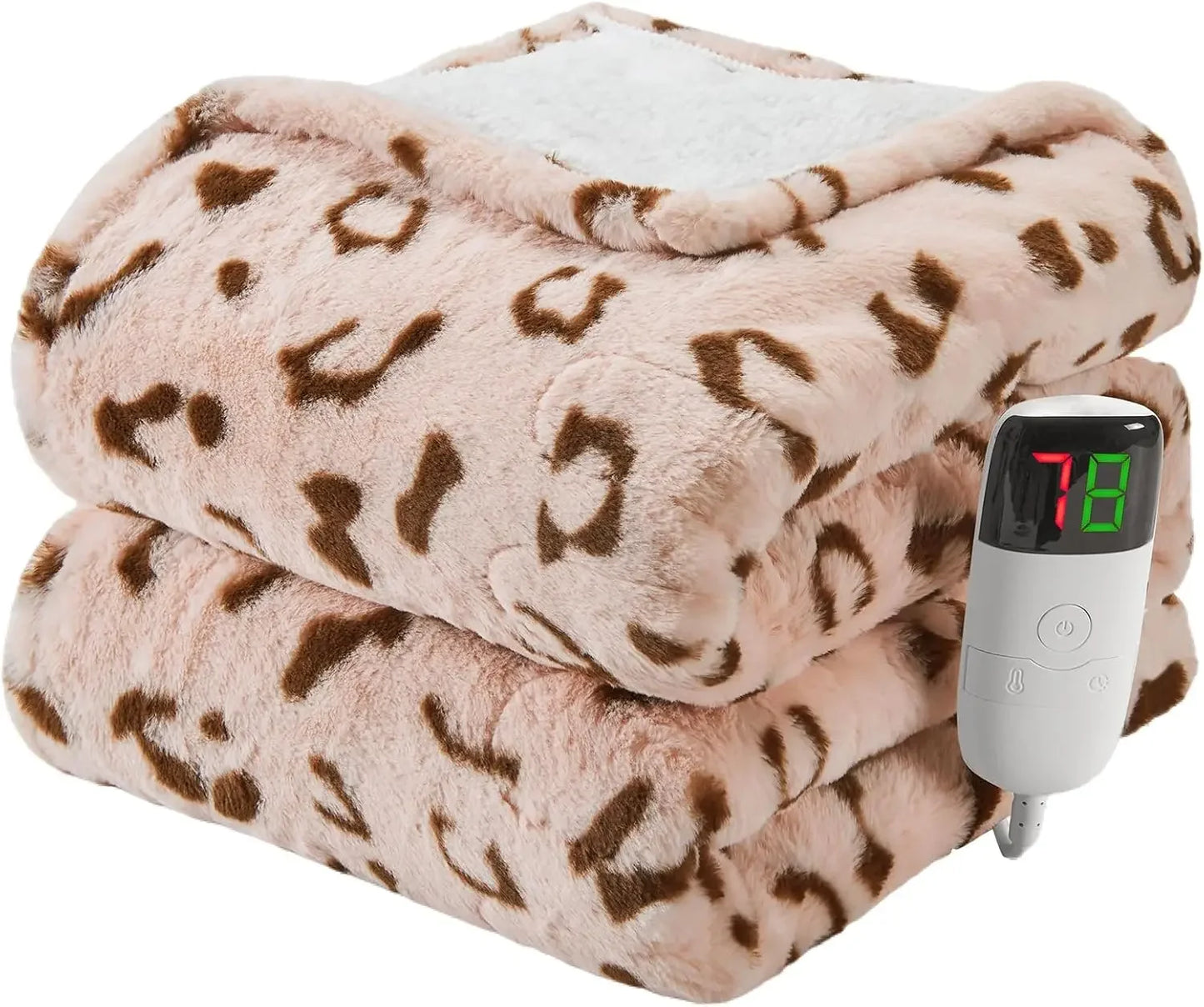 Cow Print Heated Electric Throw, 62x84 Twin Faux Fur, 10 Heating Levels, Soft Cozy Sherpa Blanket