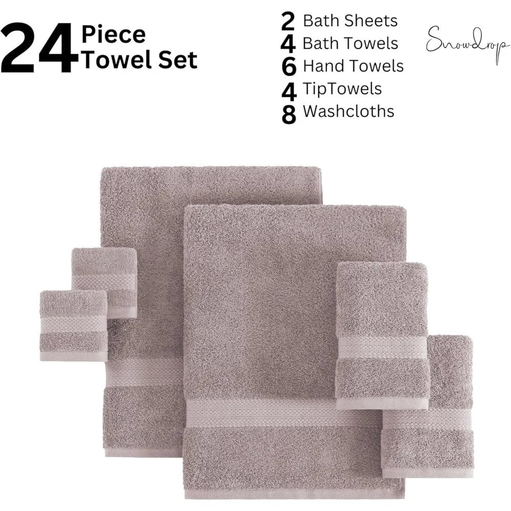 24 Pcs Towels Set, Microfiber Luxury Bath Towels, 2 Bath Sheets, 4 Bath Towels, 6 Hand Towels, 8 Washcloths, 4 Fingertip Towels