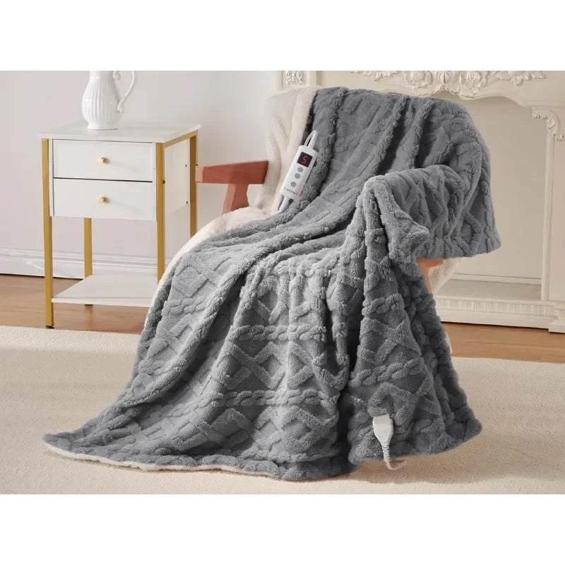 Thick Tufted Sherpa Electric Blanket Throw with 10 Heating Levels, 10 Time Settings