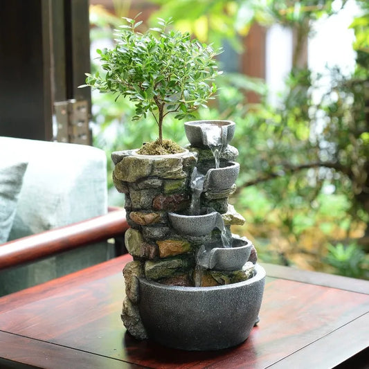 Indoor Fountain 4-Bowl Rockery Soothing Sound - Good Bargain Finds