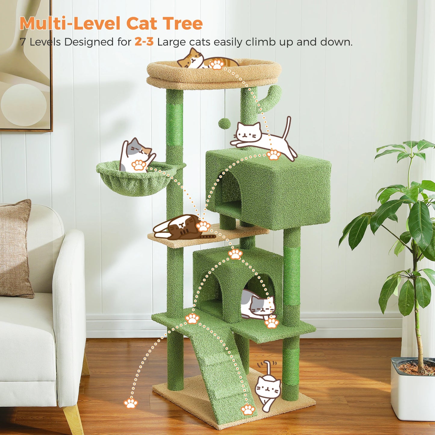 Large Cat, Large Condos, Top Perch, Hammock, Dangling Pompom, Cat Scratching Posts, Indoors