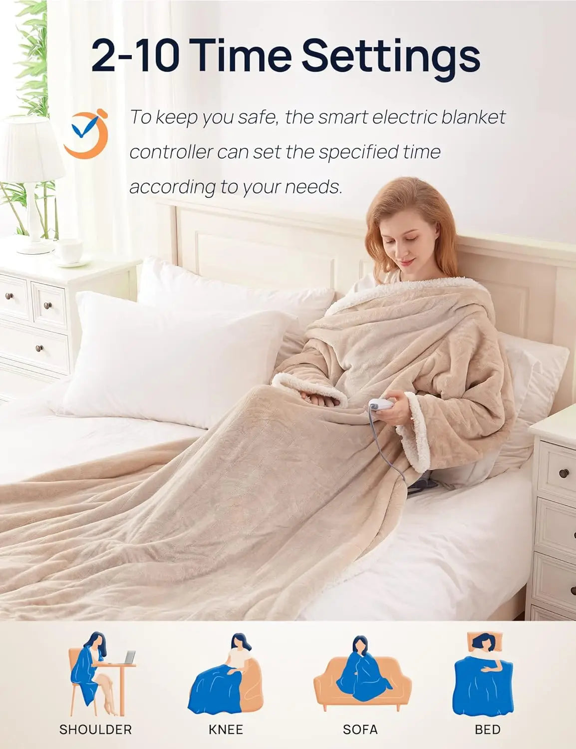 Electric Snuggle Throw Blankets, with Foot Pocket, Wearable Heated Throw with Sleeves, 6 Heating Levels & 2 to 10 Hours Heating