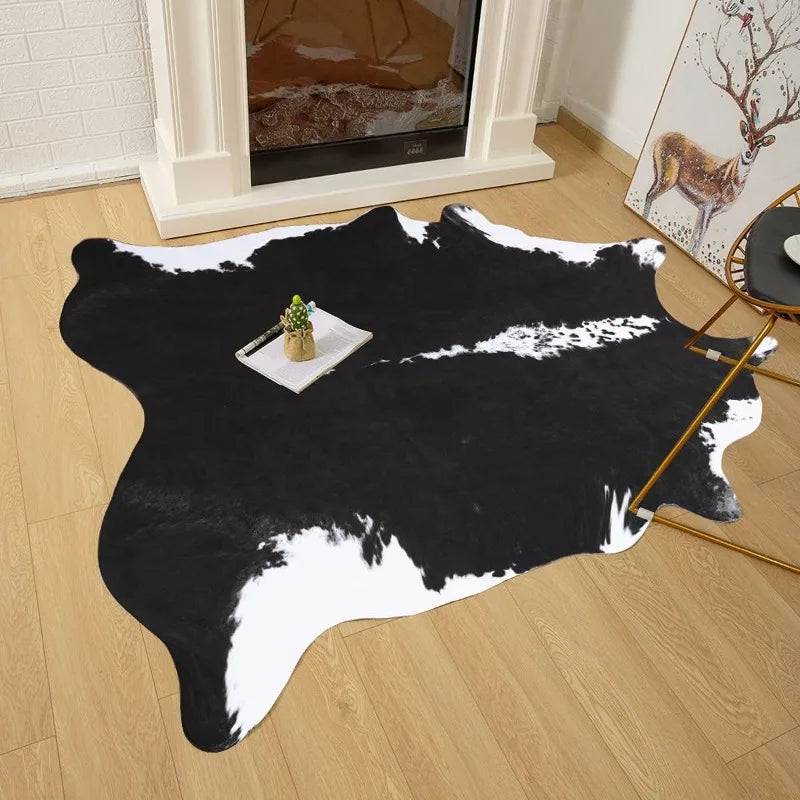 Faux Cowhide Print Rug 4.6 x 5.2 Feet, Durable