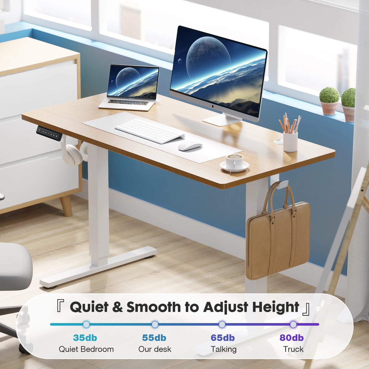 Height Adjustable 40x24" Stand Up Sit Stand Computer Workstation, Oak