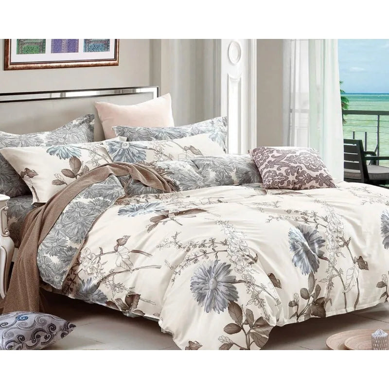 Daisy Silhouette Reversible Floral Print 3-Piece 100% Cotton Bedding Set: Duvet Cover and Two Pillow Shams