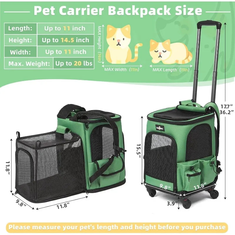 Expandable Rolling Pet Carrier. Breathable Mesh, Small Medium Cat/Dog Under 20LBS