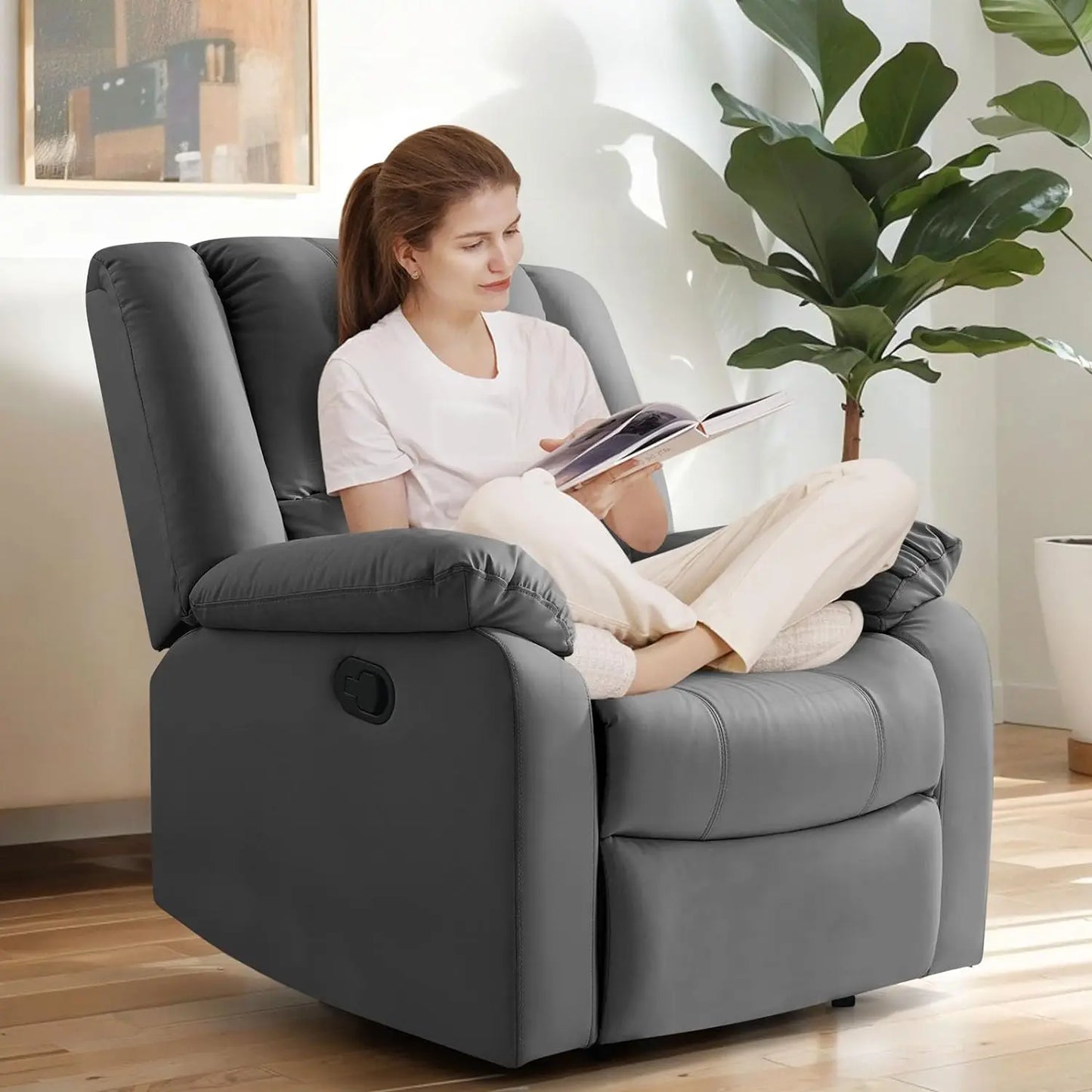 Manual Recliner Chair for Adults, Waterproof, Leather, Reclining,  for Small Spaces