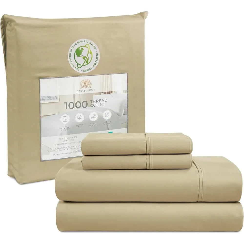 King or Queen Size Sheets 1000 Thread Count, 4 Piece Set