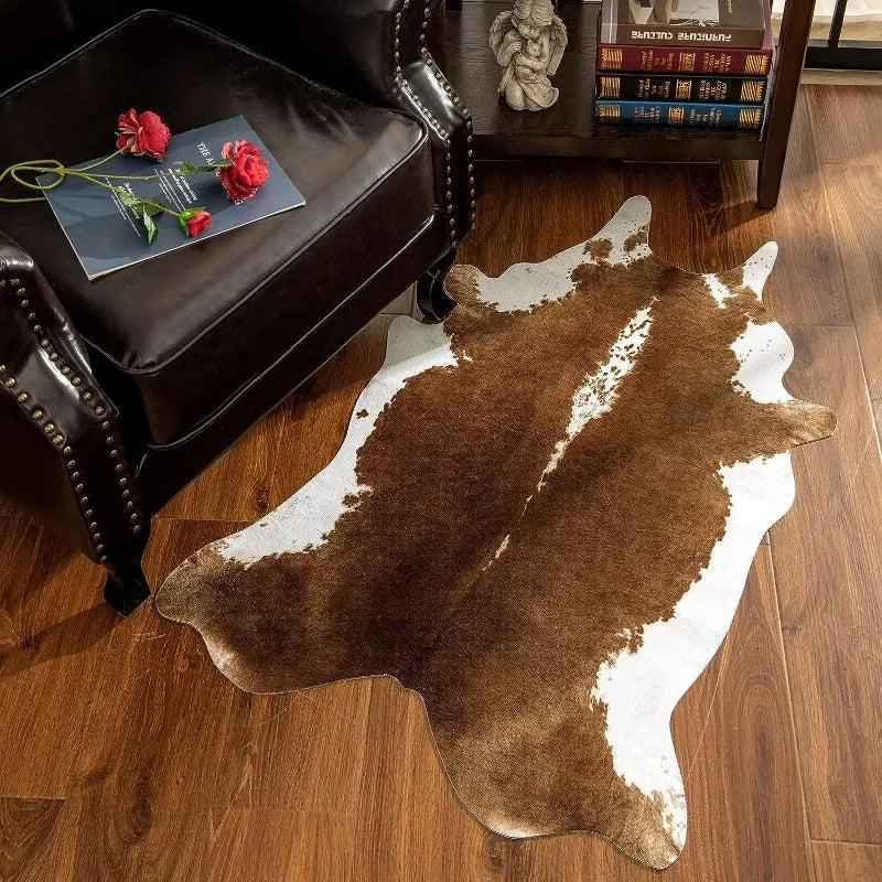 Faux Cowhide Print Rug 4.6 x 5.2 Feet, Durable