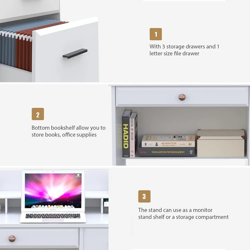 Computer Desk, 4 Drawers, 44 Inch, Monitor Stand