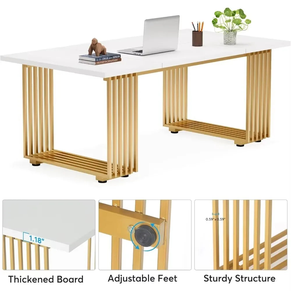 Computer Desk,70.9",  White Executive Desk Metal Legs, Large Workstation