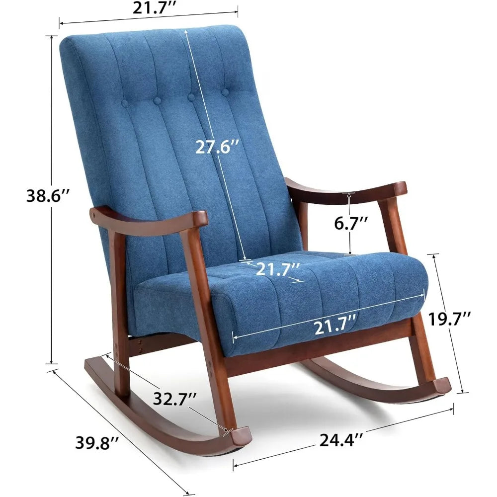 Upholstered Rocking Chair with Fabric Padded Seat,Solid Wood