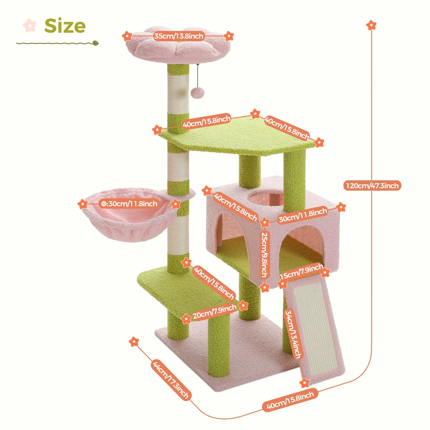 Multi-Level Cat Tower, Sisal Covered Scratching Posts, Condo for Indoor