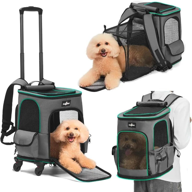 Expandable Rolling Pet Carrier. Breathable Mesh, Small Medium Cat/Dog Under 20LBS