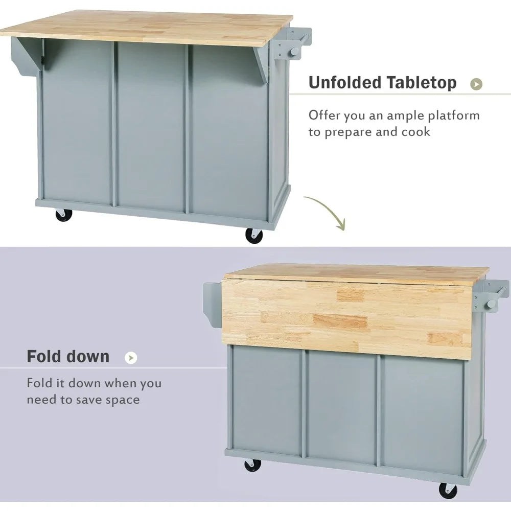 Drop-Leaf Countertop, Rolling Kitchen Island Cart, 3 Drawers