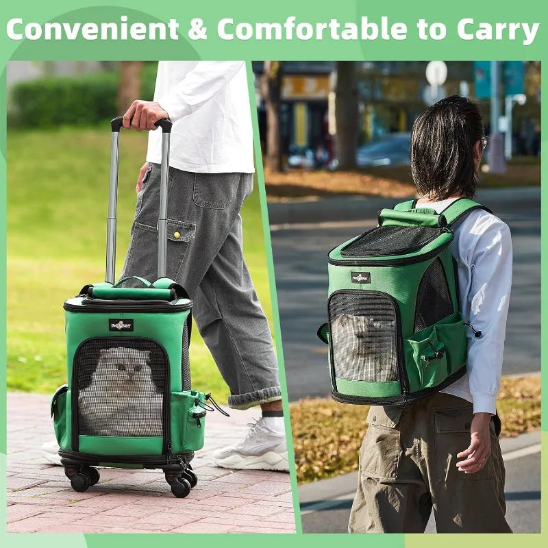 Expandable Rolling Pet Carrier. Breathable Mesh, Small Medium Cat/Dog Under 20LBS