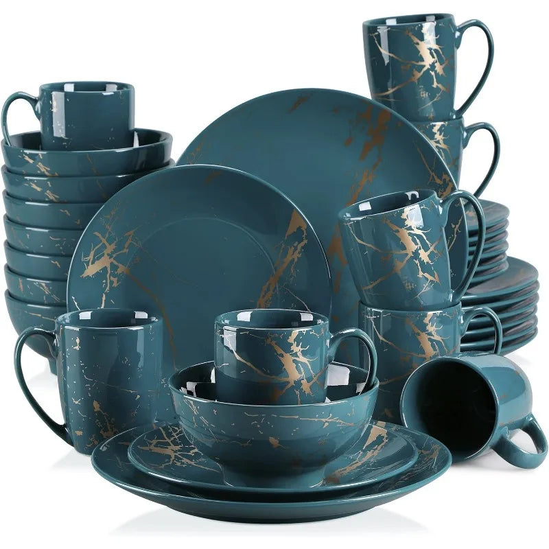 Dinnerware set , Porcelain, 16 Piece Gold Splash Glaze