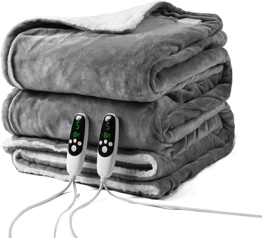 Electric Blanket King Dual Control, 20 Heat & 10 Timer Settings, Auto Shut-Off