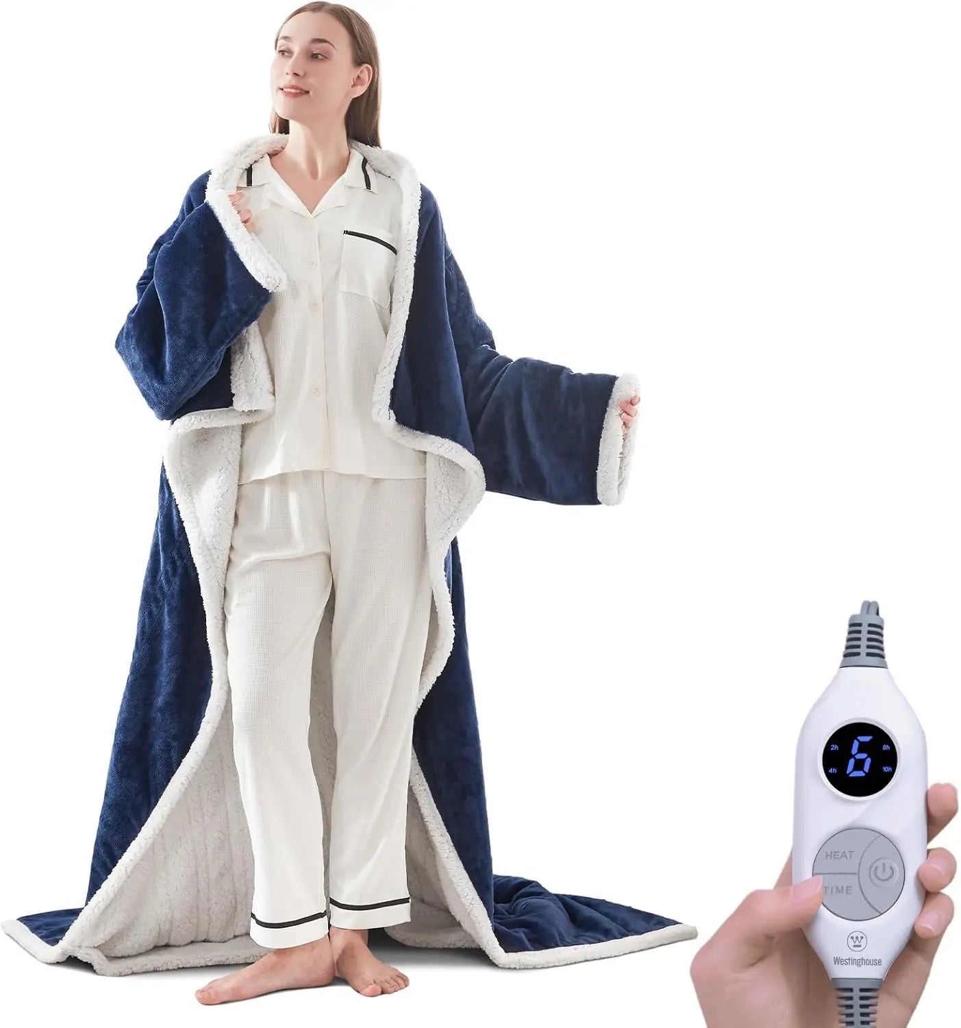 Electric Snuggle Throw Blankets, with Foot Pocket, Wearable Heated Throw with Sleeves, 6 Heating Levels & 2 to 10 Hours Heating